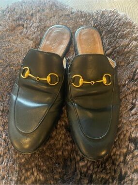 Gucci Black Leather Mule with Gold Horsebit